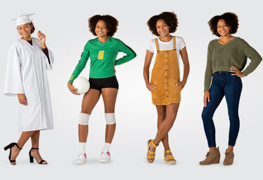 A girl posing in 4 different outfits